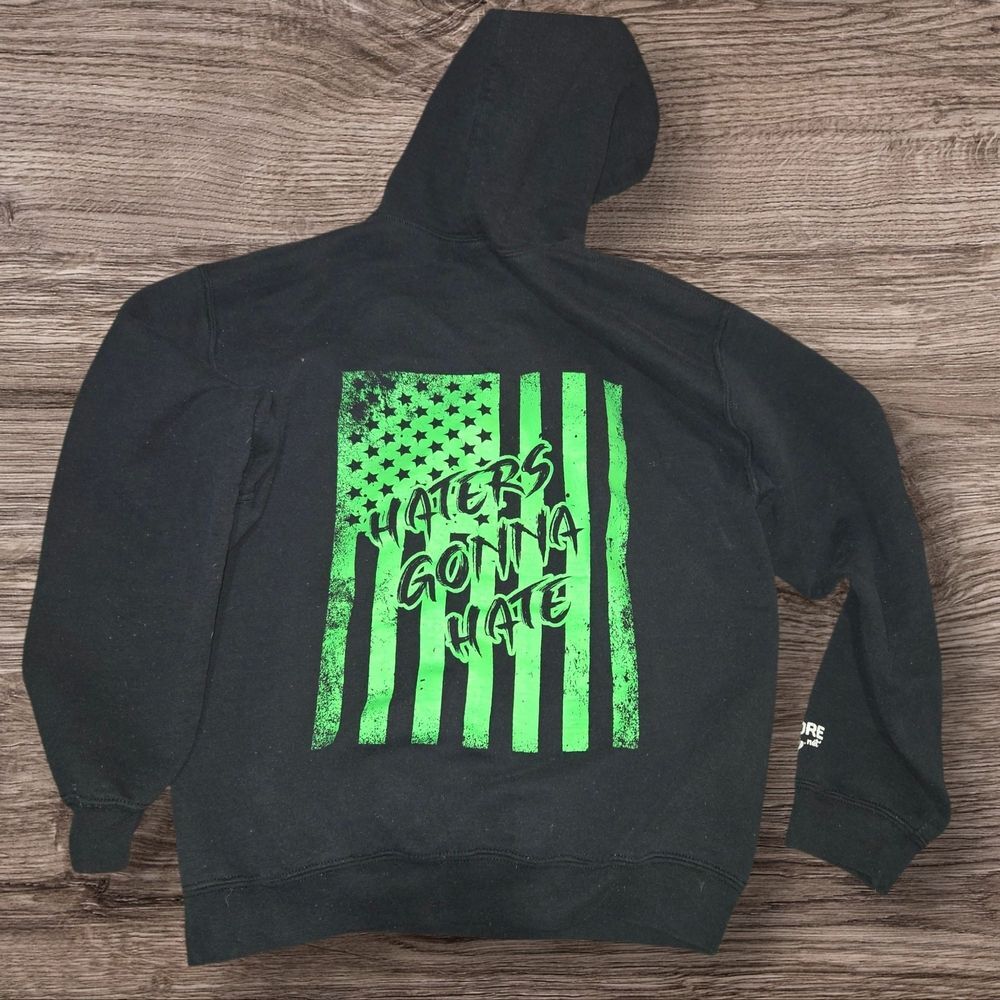 Gildan Black Hoodie with Haters Gonna Hate Flag Logo